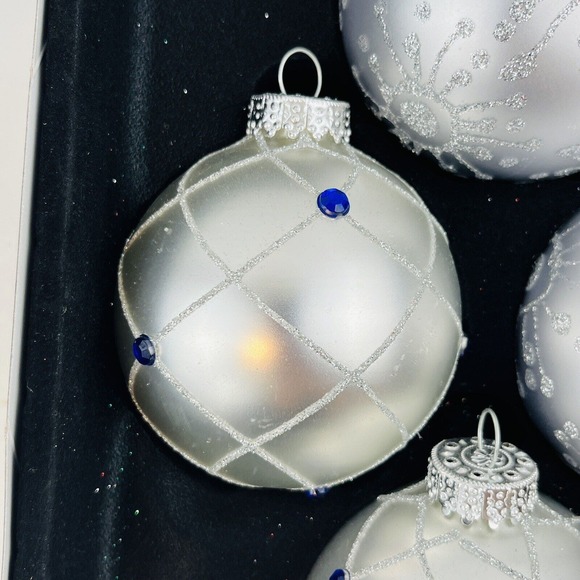 Celebrations by Radko Ball Christmas Ornament Set of 4 Silver Glitter Rhinestone - Picture 4 of 7